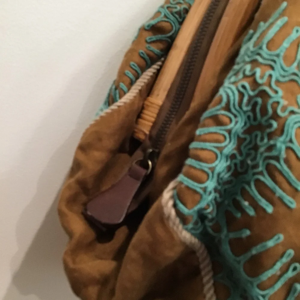 Tocca Brown Embroidered Satchel with‎ Wooden Handles